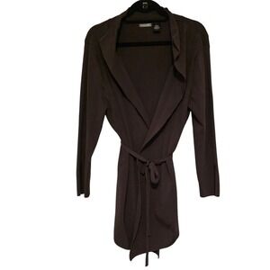 Knit Chic Wide Lapel Tie Waist Knit Cardigan in Brown
